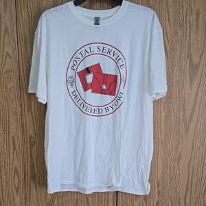 Gildan White Tee with Red Postal Graphic